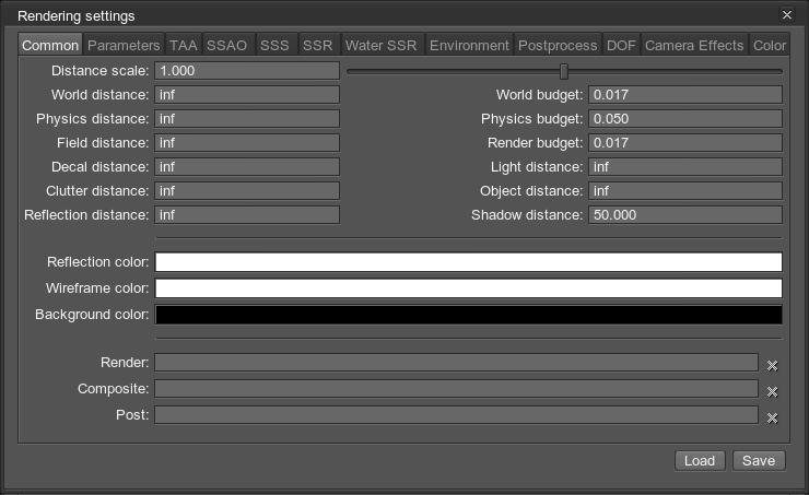 Rendering settings